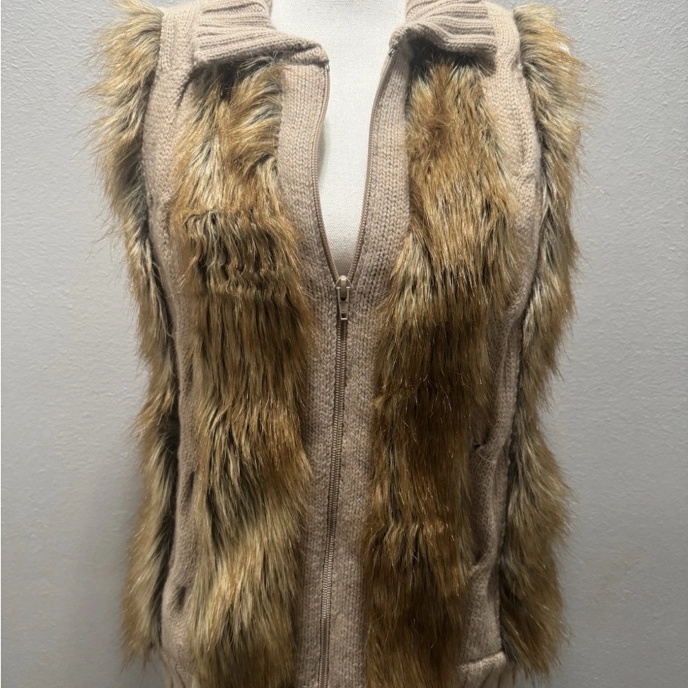 Vintage Randolph Duke Sweater‎ Vest XS Brown Tan Faux Fur Angora Cashmere Boho